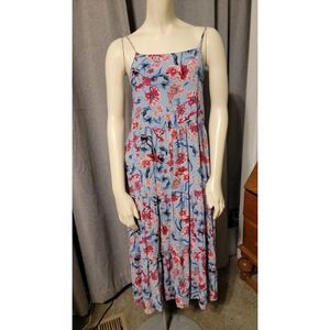Matty M. Tiered Floral Fairy Like Midi Dress With Spaghetti Straps Size M